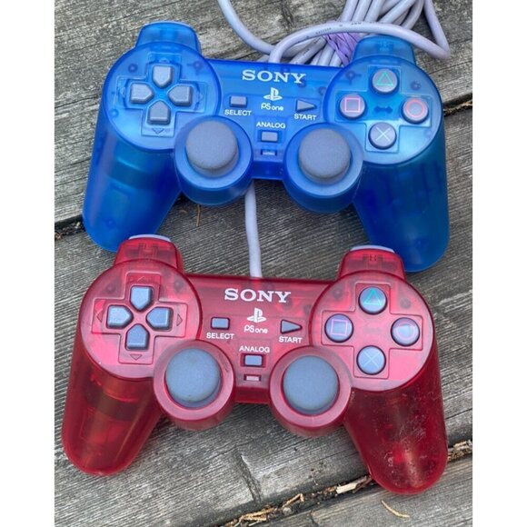 Sony PlayStation SCPH-110 PS1 PS One PS2 Controller Clear Red & Blue Translucent - Picture 1 of 9